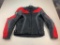 MotoGP Leather Motorcycle Motocross Jacket - Black Red & Gray with lining and padding Size XL