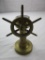 Miniature brass ship's helm-theme compass