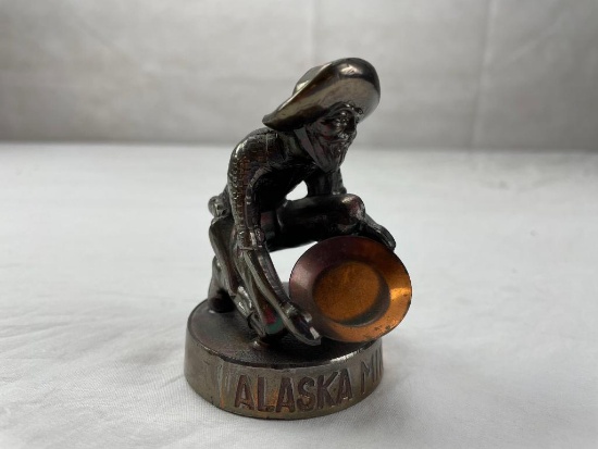 Vintage copper plated Alaska Miner souvenir figurine 3.5" tall.