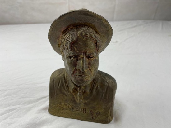Vintage C. Russell Cowboy bust coin bank advertising Central Bank of Montana