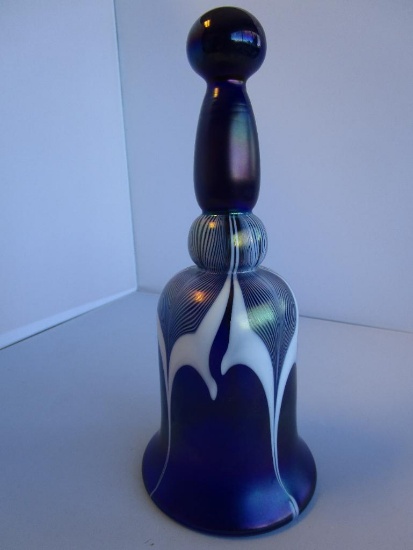 Stewart Abelman cobalt pulled feathers art class hand blown bell 1979 signed and numbered 480/1500