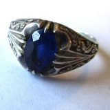 Silver ring with blue stone marked China Silver Sz. 9 - 3.78g TW