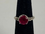 Women's Platinum Ring with Faux Pink Ruby Size 5