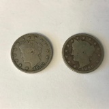 Lot of two Liberty Head V Nickels; 1883 and 1896
