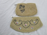 Lot of 2 vintage pearl-color beaded clutch purse handbags