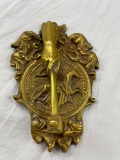 Vintage brass door knocker knight-theme with hand and anvil knocker 7.5