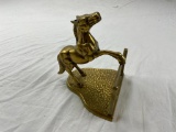 Brass horse jumping at a gate book end. 6.5