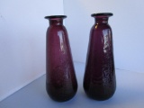 Pair of hand-blown amethyst-color crackle glass vases. Both 9.5