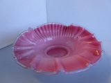 Vintage pink ruffle handkerchief Fenton Silver Crest Milk Glass bowl dish