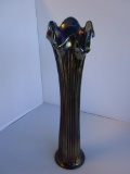 Art-deco style purple carnival glass with handkerchief edges flower vase 12