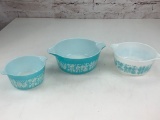 Lot of 3 Vintage Pyrex Amish Turquoise Nesting Mixing Bowls