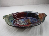 Beautiful, colorful glazed pottery serving dish by artist Blaisdell 15