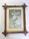 Vintage Valentine Angel print from Demorests Monthly Magazine in wood frame