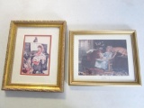 Lot of 2 framed art prints of girls with pets: The Rivals and Songs Without Words