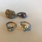 Lot of 4 Misc. Costume Rings of Various Sizes