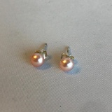 Pair of Pink Culture Pearl Stud Earrings with Sterling Silver Posts