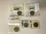 Lot of 5 US Jefferson Nickels Five Cent Coins; 1956 Prf, 1964 Prf, 1980 Prf, 2003-P Unc, 2003-D Unc