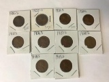Lot of 10 US Lincoln Copper Wheat Pennies One Cent Coins; 1925-D - 1945-S