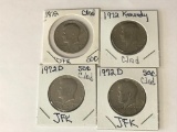 Lot of 4 US Kennedy Half Dollars, (2) 1972 Clad and (2) 1972-D Clad