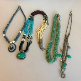 Lot of 4 Misc. Blue Beaded Costume Necklaces