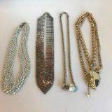 Lot of 4 Misc. Gold-Toned and Silver Toned Costume Necklaces