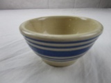 Antique small crock blue and cream-colored bowl for keys or trinkets