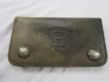 Leather Camel Cigarette Advertising Wallet with Buffalo Nickel Accents and Black Leather Interior