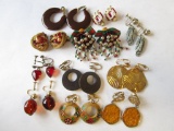 Lof of 11 pair of costume jewelry clip-on and screw-back earrings