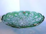 Vintage German green cut crystal Schonborner Bleikristall decorative bowl. 13.5