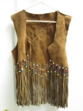 Brown suede beaded vest no labels or size probably ladies size Medium