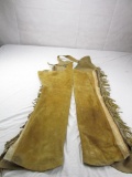 Tan suede chaps with fringe and heavy zipper closure 40