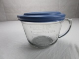 Anchor Hocking 2 quart glass measuring cup pitcher with blue plastic lid
