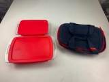 Lot of 2 Pyrex Casserole Dishes with lids and storage bag