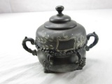 Vintage Woodman Cook Co. 1223 Footed Quadruple Plate Footed, Covered Compote Bowl