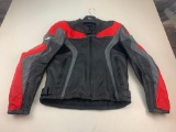 MotoGP Leather Motorcycle Motocross Jacket - Black Red & Gray with lining and padding Size XL