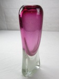 Unique crystal amethyst-color bubble art glass vase made in Poland by Adam Jablonski