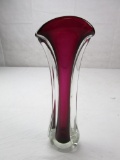 Amethyst-color and clear art glass bud vase 13