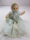 Vintage Effanbee Baby Doll in blue dressing gown made of formed plastic 18