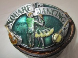Leather belt Sz. 38 with square dancing belt buckle by Siskiyou Buckle Co.