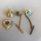Lot of 3 Misc. Gold-Toned Lapel Pins and 1 Gold-Toned Necklace Lockett Pendant
