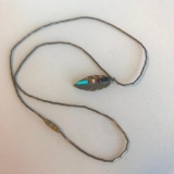 925 Sterling Silver Feather Pendant Necklace w/ Small Semi-Precious Stone Detail