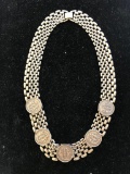 Silver Toned Chain Link Necklace with small medallions 14