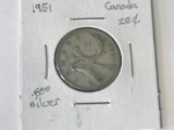 1951 Canada 25 Cent Quarter Coin 80% Silver