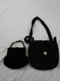 Lot of 2 vintage black handbags one crochet and one black velvet