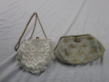 Lot of 2 vintage beaded cream colored handbags