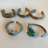 Lot of 5 Misc. Silver Toned Bangle and Cuff Bracelets