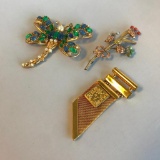 Lot of 3 Misc. Gold-Toned Costume Brooches