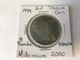 1999 5 Pounds UK Coin Gibraltar Millennium 2000 1st Titanium Coin