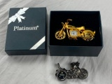 Lot of 2 Miniature Motorcycle Clocks- Gold Tone and Platinum