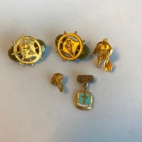 Lot of 5 Misc. Small Gold-Toned Lapel Pins